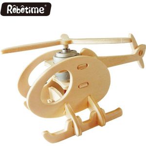 Robotime P230 houten helicopter met zonnecel