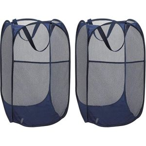 Opvouwbare wasmand, marine 35 x 35 x 61 cm (2 stuks), wasmand, vuilmand, opbergmand, ronde opberger, compatibel met huisorganisator, kinderkamer