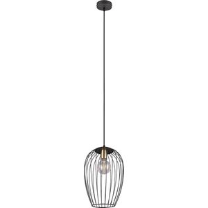 LED Hanglamp - Hangverlichting - Trion Rigo - E27 Fitting - Rond - Mat Zwart - Metaal - Aanpasbaar In Hoogte