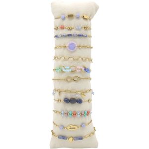 Armbanden Set - RVS - 12 Stuks - Goudkleurig/Multicolor - Kralen - Diverse - Roestvrij Staal - Zomer - Ibiza - Boho