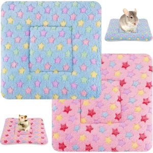 2 stuks klein dier pluche bed, warme kat hond deken slaapkussen huisdier pad pluizige bed mat voor cavia hamster konijn kitten konijn chinchilla eekhoorn egel, 11 x 11 inch (roze, blauw)