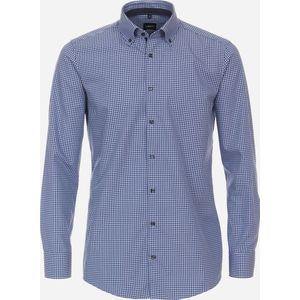 VENTI modern fit overhemd - popeline - blauw geruit - Strijkvriendelijk - Boordmaat: 46