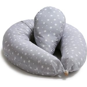 Zwangerschapskussen met Mini Kussen voor borstvoeding en slapen - Grijs met Witte Sterren Pregnancy pillow