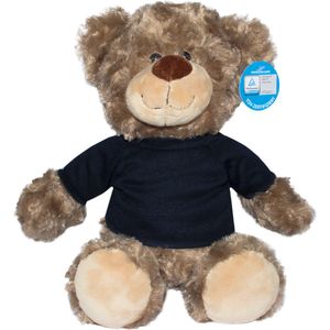 Beer Bodo - knuffelbeer - bruine teddybeer - zwart T-shirt - 30 cm - gekrulde pluchen vacht - MiniFeet® - mbw®