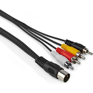 DIN naar Tulp kabel - DIN 5-Polig - 4x Tulp male - Stereo - Analoog - 1 meter - Zwart