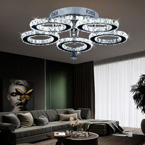 5 Ringen - Kristallen LED Kroonluchters - Verlichting - Chroom - Plafondlamp - RVS - Plafondlampen - Koud wit