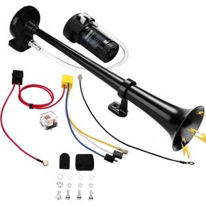 150db treinhoornset met compressor - enkele trompethoorn - luid voor vrachtwagens - auto's boten SUV trein (zwart)
