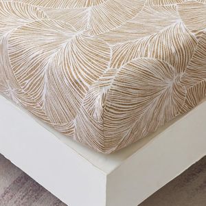 Hoeslaken 160 x 200 cm Beige Kleurrijk Bloemenpatroon Tropische Palmbladeren - Hoeslaken met Elastiek - Zacht Microvezel - Matrashoogte tot 30 cm matrasovertrek