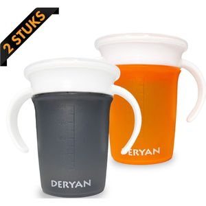 Deryan luxe Quuby Drinkbeker 360 trainer - Oefenbeker - Antilekbeker - 2 Stuks - Grijs / Oranje