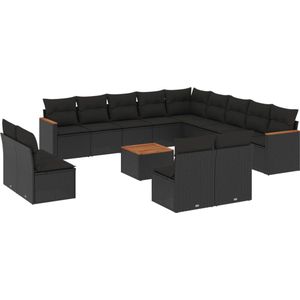 vidaXL 14-delige Loungeset Poly Rattan Zwart Loungeset - Tuinlounge - Lounge Set - PE-rattan - Outdoor Furniture