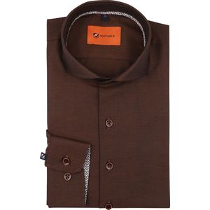 Suitable - Twill Overhemd Bruin - Heren - Maat 40 - Slim-fit