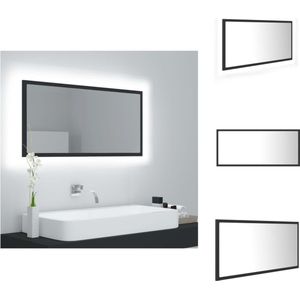 vidaXL Wandspiegel Grijs 90 x 8.5 x 37 cm - RGB-licht - Bewerkt hout en acryl - Badkamerkast