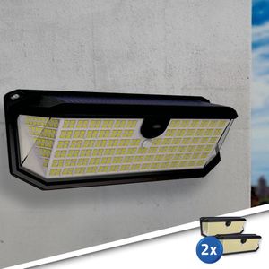 Solar wandlamp buiten 'Trival' - Voordeelset van 2 stuks - Buitenlamp met sensor - Tuinverlichting met sensor - Koud wit licht - Schijnwerper met bewegingssensor - Wandlamp op zonne-energie - Zwart