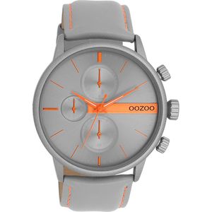 OOZOO Timepieces - Grijze OOZOO horloge met grijze leren band - C11225