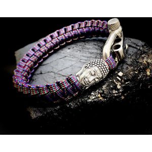 Paracord Armband met 925 Zilveren 3D Buddha Bedel (Spacer) van 12 gram Zilver, Stainless Steel (RVS) slot verstelbaar in 3 maten .