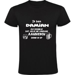 Ik ben Damian, elk drankje dat jullie me vandaag aanbieden drink ik op Heren T-shirt | jarig | verjaardag | cadeau | kado