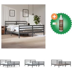 vidaXL Houten Bedframe - naam - Bedden - 205.5 x 205.5 x 100 cm - 200 x 200 cm - Kleur- Grijs - Bed - Inclusief Houtreiniger en verfrisser