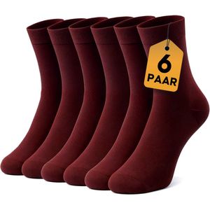 VOLQU® Sokken - BAS Series - 6 Paar - Heren & Dames - Katoen - Socks - Naadloos - Bordeaux - Maat 43-46