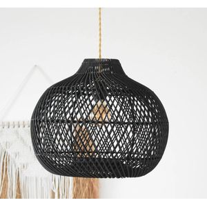 Rotan lampenkap zwart - ronde hanglamp 30 cm (zonder snoer / zonder fitting)