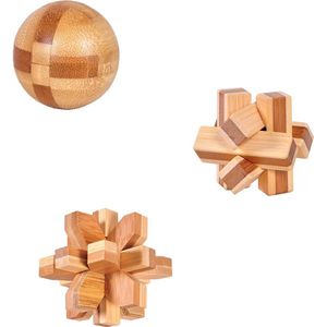 DW4Trading 3D Bamboo Breinpuzzels Sneeuwvlok, Bol, Complex - set van 3 stuks - 5x5 cm