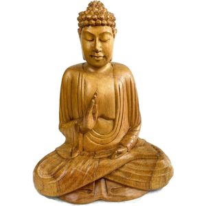 Houten buddha / Handgemaakt houten beeld / Indonesisch beeld