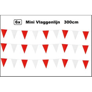 6x Mini vlaggenlijn rood/wit 3 meter - Verjaardag thema feest festival vlaglijn fun vlaglijn