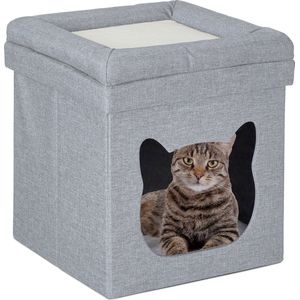 Relaxdays kattenmand poef - kattenhuis stof - kattenholletje - inklapbaar kattenmeubel