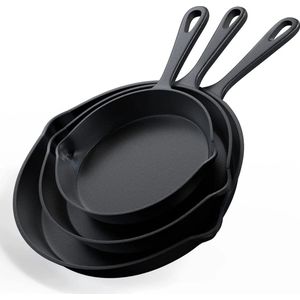 Nuovva Gietijzer - Skillet Braadpan set - 3 Delig - Koekenpan / Cast Iron skillet (15cm-20cm-25cm) - geschikt voor alle warmtebronnen