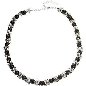 Behave Klassieke korte ketting met zwarte parels en kristal steentjes