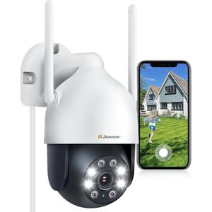 Jennov - Bewakingscamera - Buiten - WiFi - 3MP IP Camera - Buiten met Elektrische 360° Pan & Tilt View - Bewegingsdetectie - 24/7 Opname- Kleurennachtzicht - Licht- en geluidsalarm - 2-Weg Audio