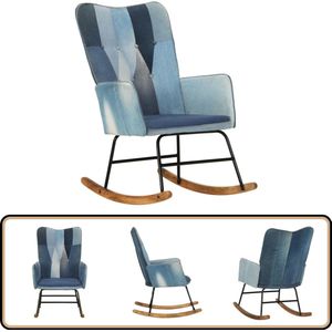 vidaXL Schommelstoel Patchwork Blauw Denim Schommelstoel - Canvas Stoel - Blauwe Schommelstoel - Lounge Stoel - Relaxfauteuil