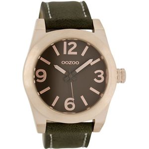 OOZOO Timepieces - Rosé goudkleurige horloge met donker bruine leren band - C6738