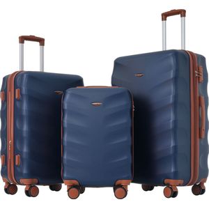 Merax Koffer Set – Harde Koffers M-L-XL – 4 Wielen – ABS – TSA-slot – Koningsblauw + Bruin