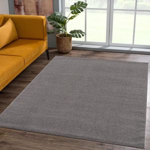 Laagpolig tapijt voor de woonkamer, effen moderne tapijten voor de slaapkamer, werkkamer, kantoor, hal, kinderkamer en keuken, grijs, 120 x 170 cm