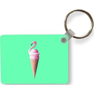 Sleutelhanger - IJshoorntjes - IJs - Flamingo - Roze - Groen - Uitdeelcadeautjes - Plastic