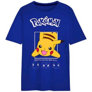 Pokemon - Pikachu - t-shirt - unisex - kinder - tiener - korte mouw - blauw - maat 134/140