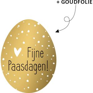 Paas Sticker - Sluitsticker - Sluitzegel Fijne Paasdagen - Happy Easter - Ei vorm - Wit hart / hartje - Goudfolie - Zwart - Polkadot dots | Paasfeest - Paaspakket | Envelop stickers - Cadeau - Gift - Cadeauzakje - Traktatie | DH collection