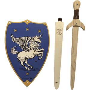 houtenzwaard draak met schede en ridderschild eenhoorn kinderzwaard ridderzwaard schild ridder zwaard