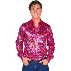 Overhemd Disco - Heren Blouse - Disco 80/90 - Hippie - Carnaval - Verkleedkleding - Roze - Maat L