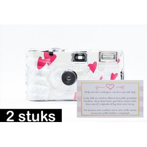 Wegwerpcamera 'love' 2x (duopack) - Met bijpassende bruiloft kaart - 2x27 foto’s - Analoge camera - Met ingebouwde flits - Bruiloft - Huwelijk