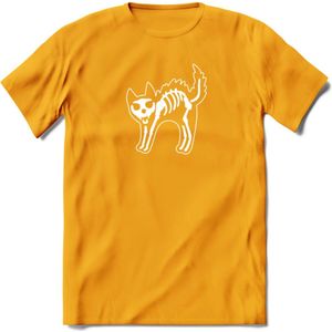 SKKKaleton - Katten T-Shirt Kleding Cadeau | Dames - Heren - Unisex | Kat / Dieren shirt | Grappig Verjaardag kado | Tshirt Met Print | - Geel - XXL