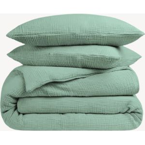 Y-NOT - Mousseline Dekbedovertrek - 140x200/220 1-Persoons - Inclusief kussensloop 60x70 cm - 30 dagen proefslapen - 100% katoen Mousseline - Jade Groen OEKO-TEX gecertificeerd