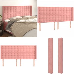 vidaXL Hoofdbord met randen 183x16x118/128 cm fluweel roze - Hoofdbord - Hoofdborden - Hoofdeinde - Houten Hoofdbord