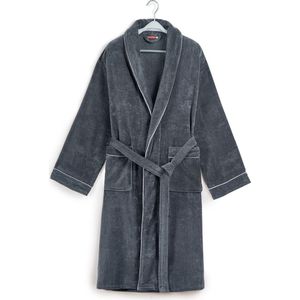 Badjas katoen - ochtendjas voor hem & haar - dames & heren - velours katoenen badjas - betaalbare luxe - Donkergrijs - maat M