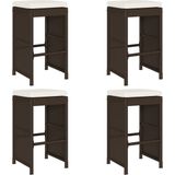 vidaXL - Tuinbarkrukken - met - kussens - 4 - st - poly - rattan - bruin