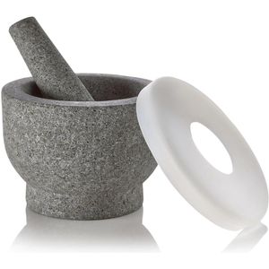 Granieten Vijzel en Stamper - 6"" Molcajete met Siliconen Deksel voor Specerijen, Kruiden en Sauzen