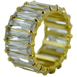 Silventi 9SIL- 21481 Zilveren Ring - Dames - Rondom Bezet met Zirkonia Steentjes - 11 mm Breed - Maat 52 - Zilver - Gold Plated (Verguld/Goud op Zilver)