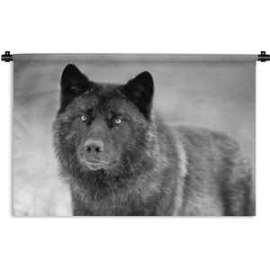 Wandkleed Roofdieren - Close-up van een zwarte wolf - zwart-wit Wandkleed katoen 180x120 cm - Wandtapijt met foto XXL / Groot formaat!