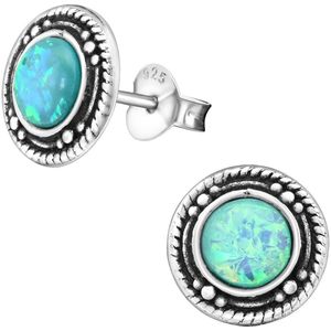 Joy|S - Zilveren Bali oorbellen - blauw - 9 mm - mint opal