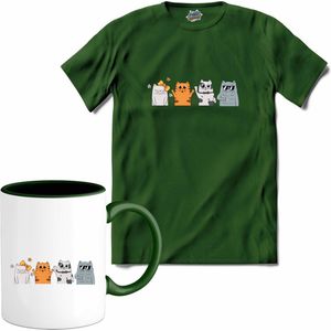 Cool Cats | Katten - Kat - Cats - T-Shirt met mok - Unisex - Bottle Groen - Maat XXL